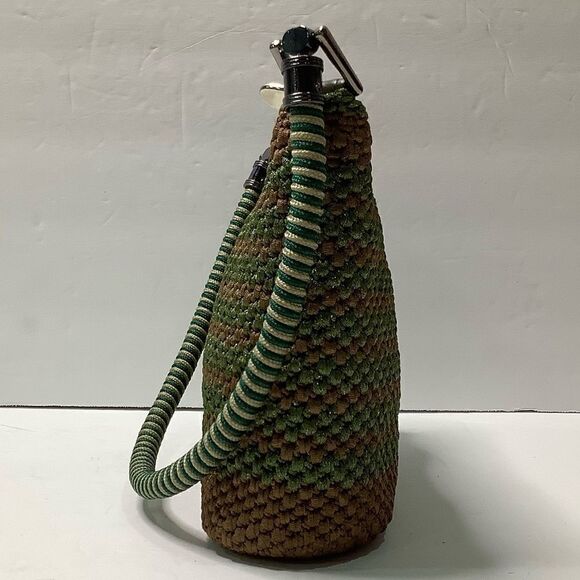 Vintage Unbranded Olive Green/Brown Knit Small Shoulder Baguette Bag - Picture 6 of 12